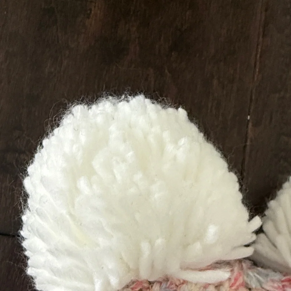 Adorable Baby Gap Colorful Knit Hat with Pom Poms and Mittens Set for Kids